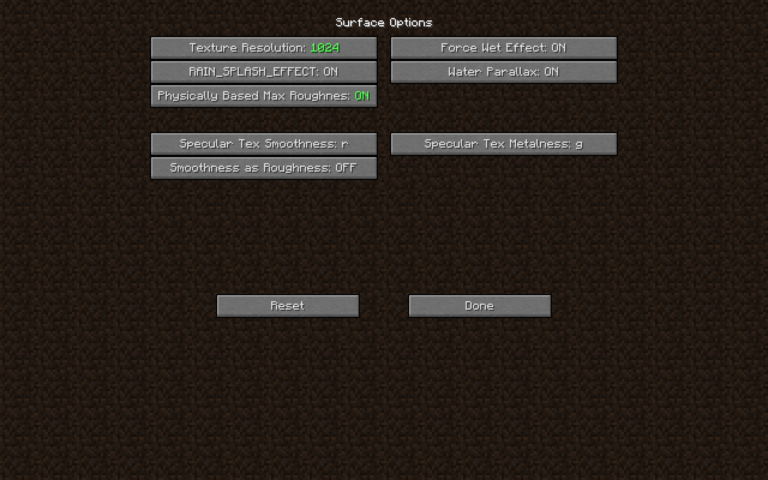 Minecraft Surface Options GUI for mod