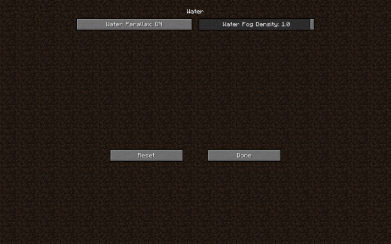 Water settings GUI with parallax and fog options