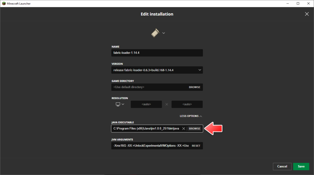 Minecraft Launcher Edit Installation Java Executable