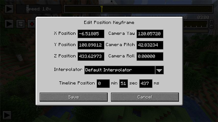 Edit Position Keyframe GUI for camera