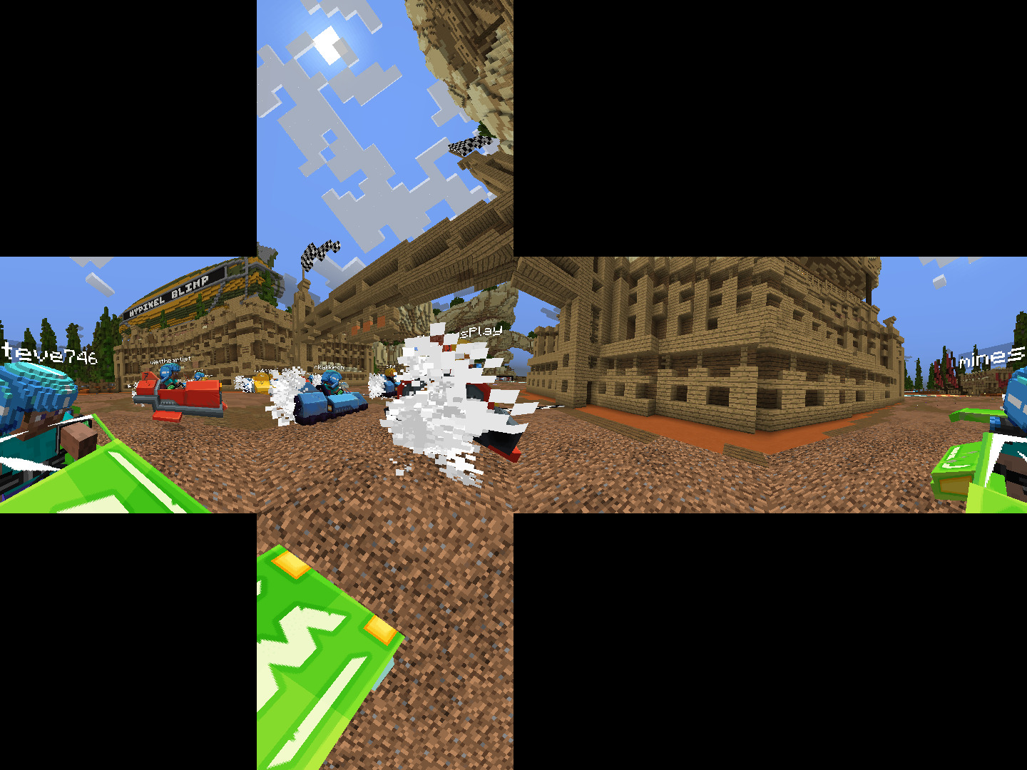 Minecraft players racing in custom vehicles