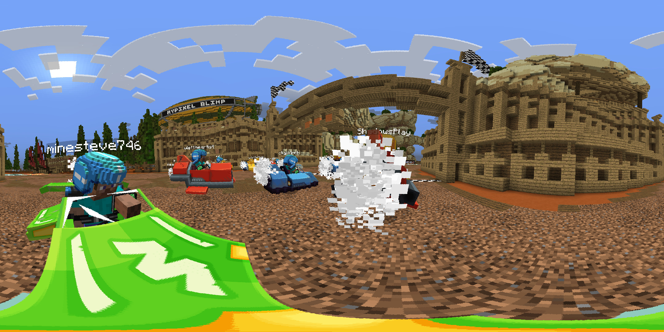 Minecraft players racing in custom vehicles