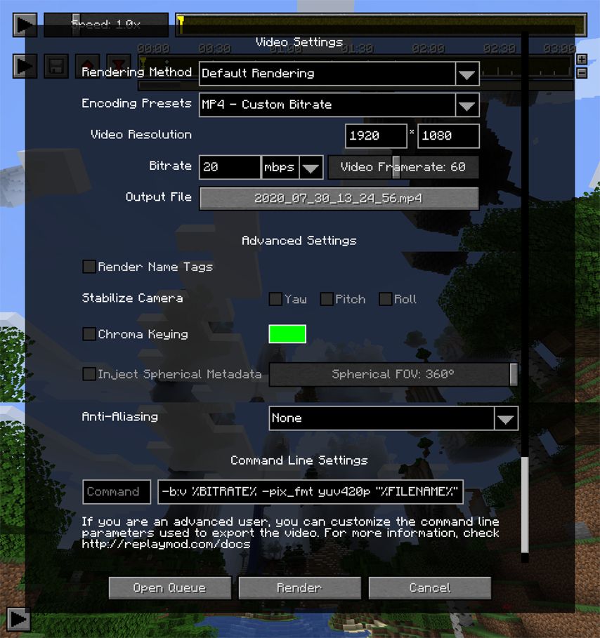 Replay Mod Video Settings GUI