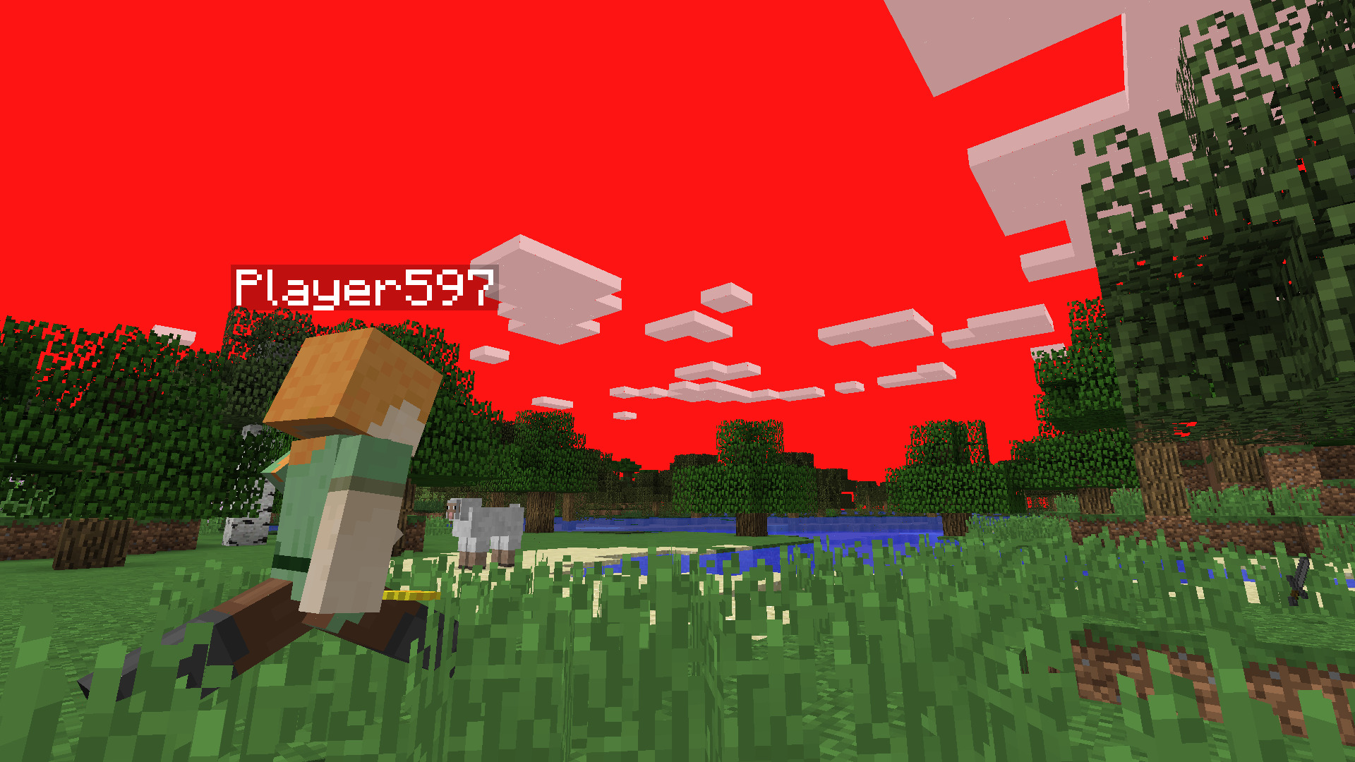 Player in a world with red sky