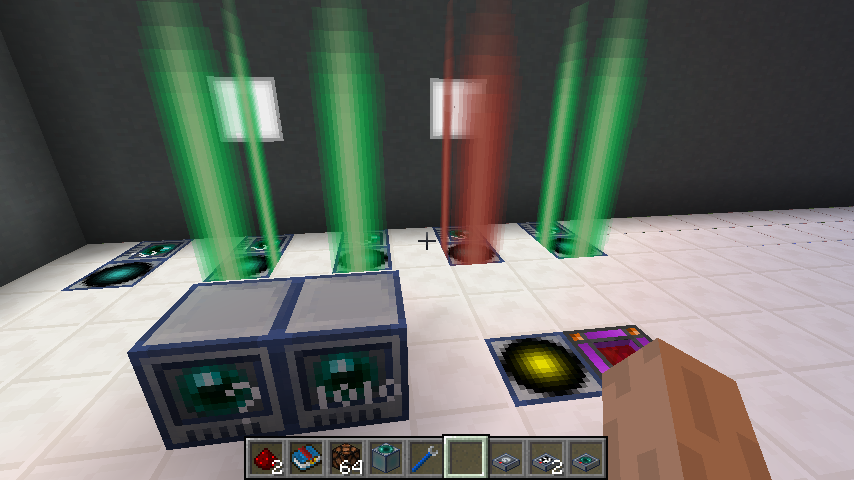 Minecraft mod with green and red beams