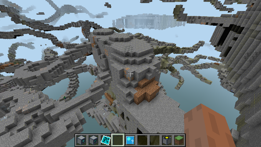 Massive floating island structure with tentacles