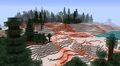 Minecraft modded world with trees and mountains