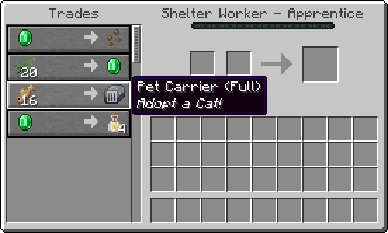 Shelter Worker trading GUI with Pet Carrier