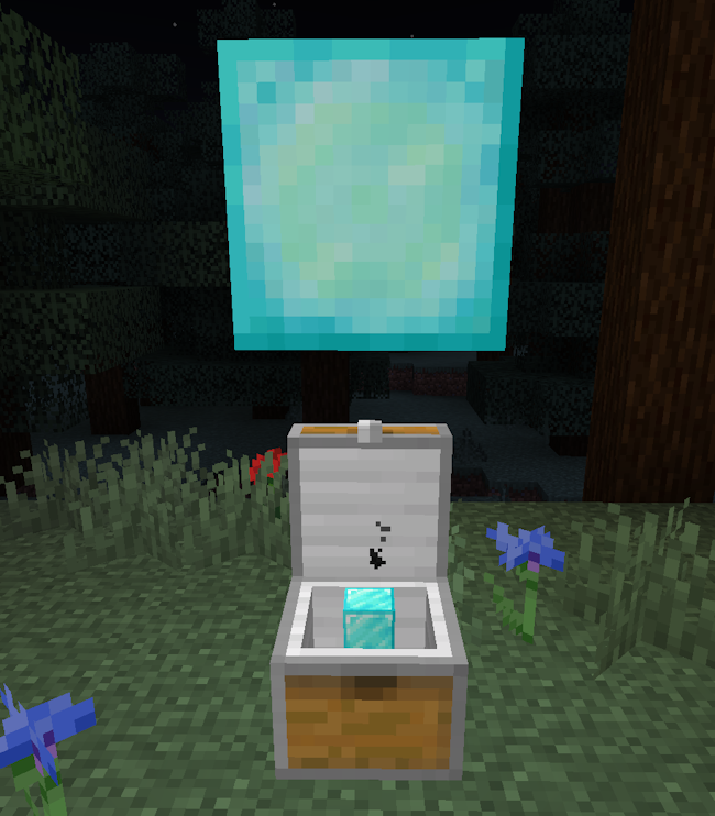 Diamond block floating above open chest