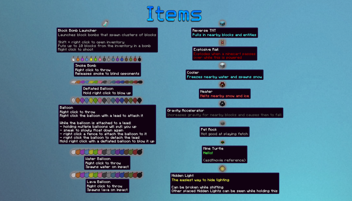 Minecraft mod wiki page for items