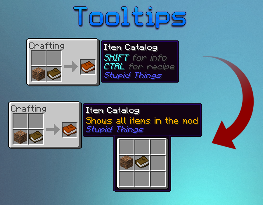 Item Catalog crafting recipe and tooltips