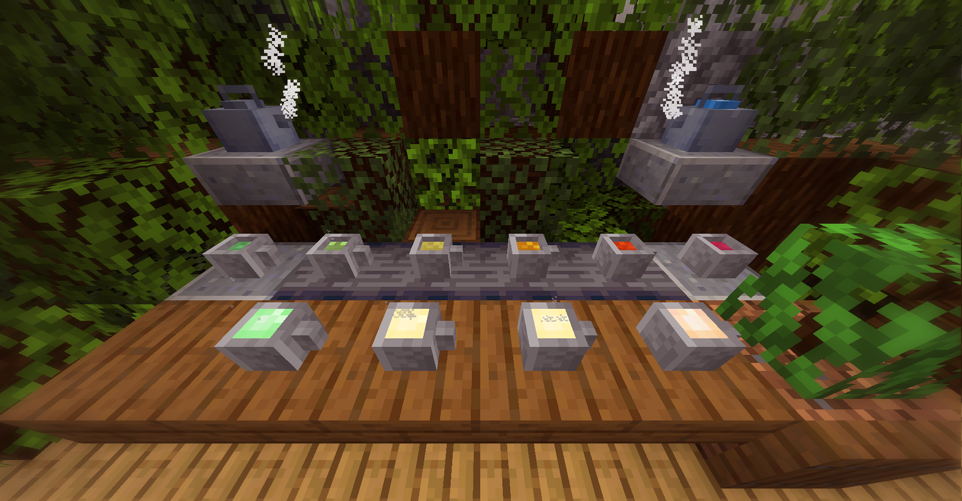 Brewing station with various potions and ingredients