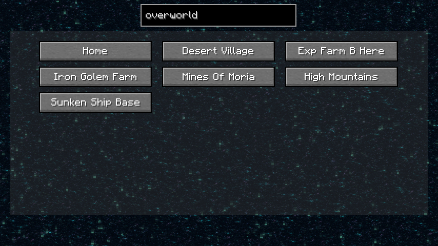 Overworld dimension with various location buttons