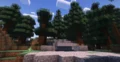 Minecraft forest with stone path and trees