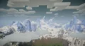 Snowy mountains and a river in a biome