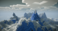 Snowy mountain peaks with blue crystals