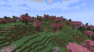 Lush pink cherry blossom trees in a biome