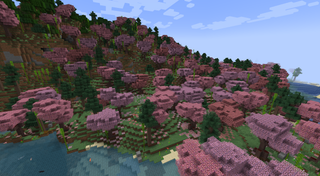 Lush pink trees in a beautiful biome