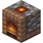 A lit furnace with a glowing top.