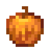 A pixelated golden apple on black background