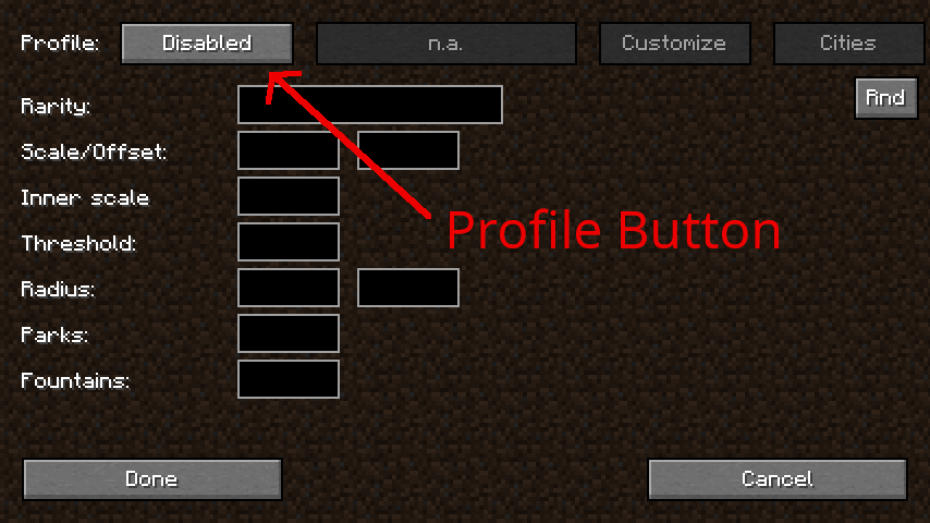 Profile button in mod configuration GUI