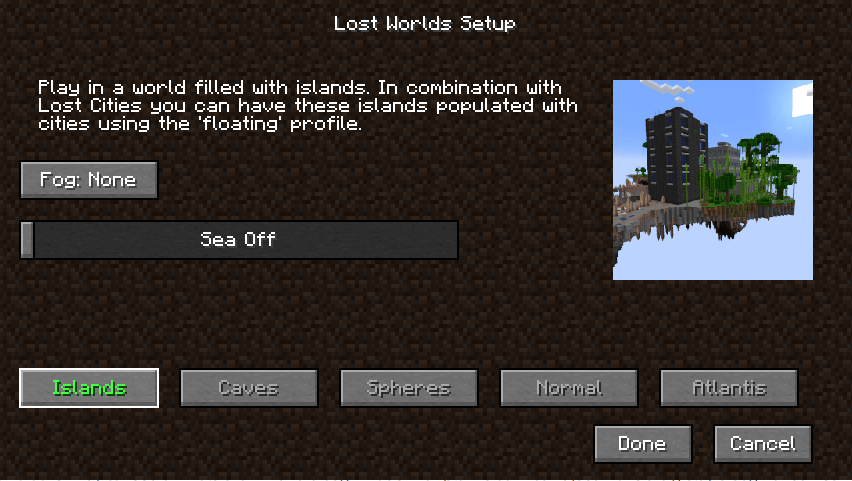 Lost Worlds Setup GUI for Islands