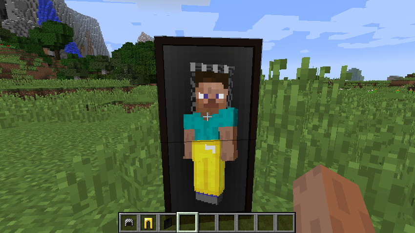 Steve wearing full armor on display