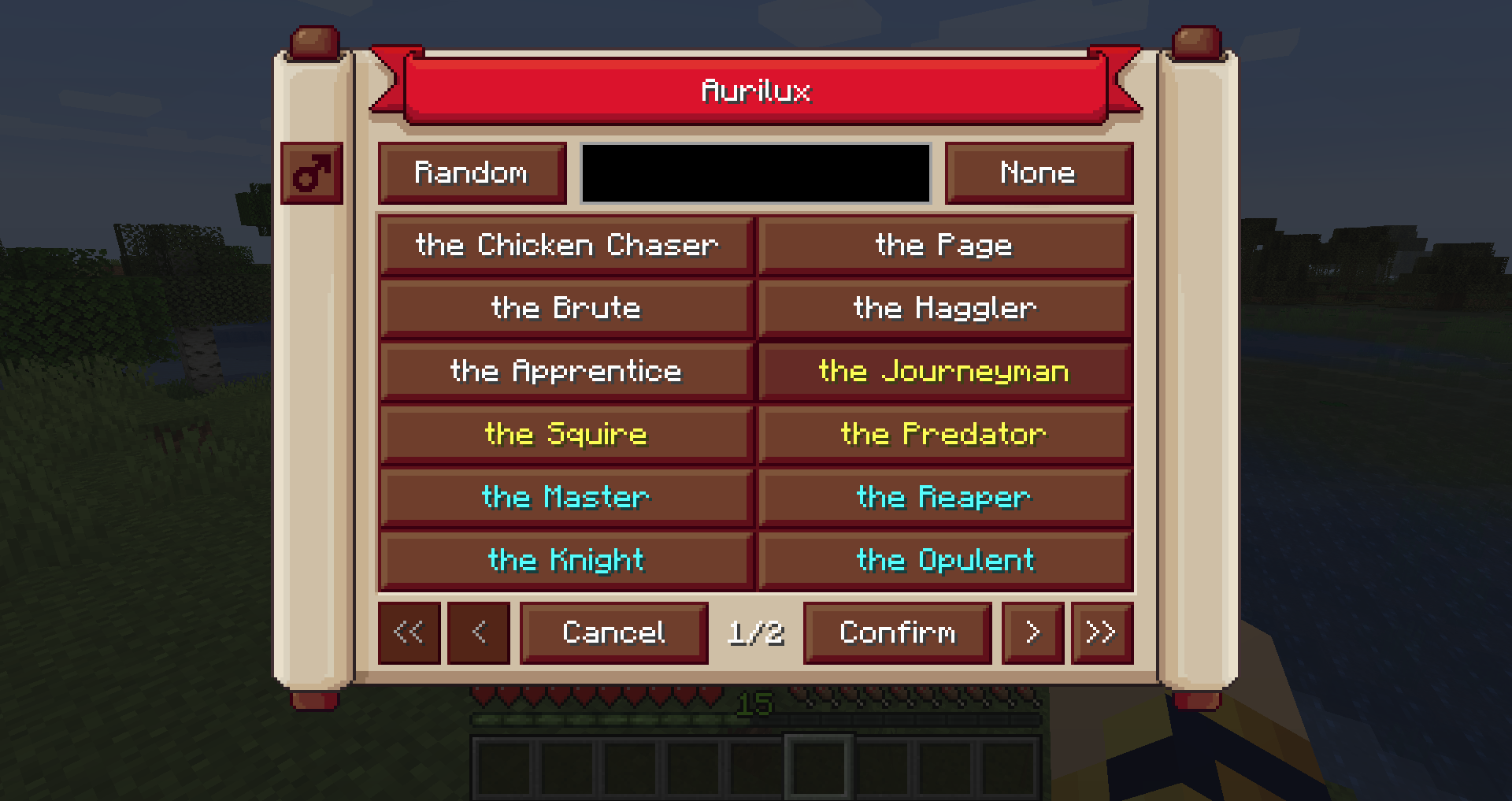 Minecraft GUI for selecting a title