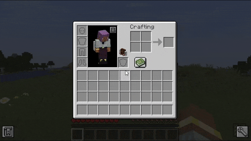Player inventory and crafting GUI open