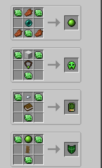 Four crafting recipes for emerald items